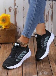 最受歡迎女性條紋圖案裝飾的下裝柔軟的戶外運動運動鞋適合女士 - 黑色 - 查看 3