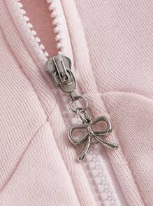 ROMWE Kawaii Contrast Lace Frill Trim Zip Up Hoodie, School,Long Sleeve Tops Graduation,Back To School Outfits,Graduation,Teacher Outfits For Women,Back To School