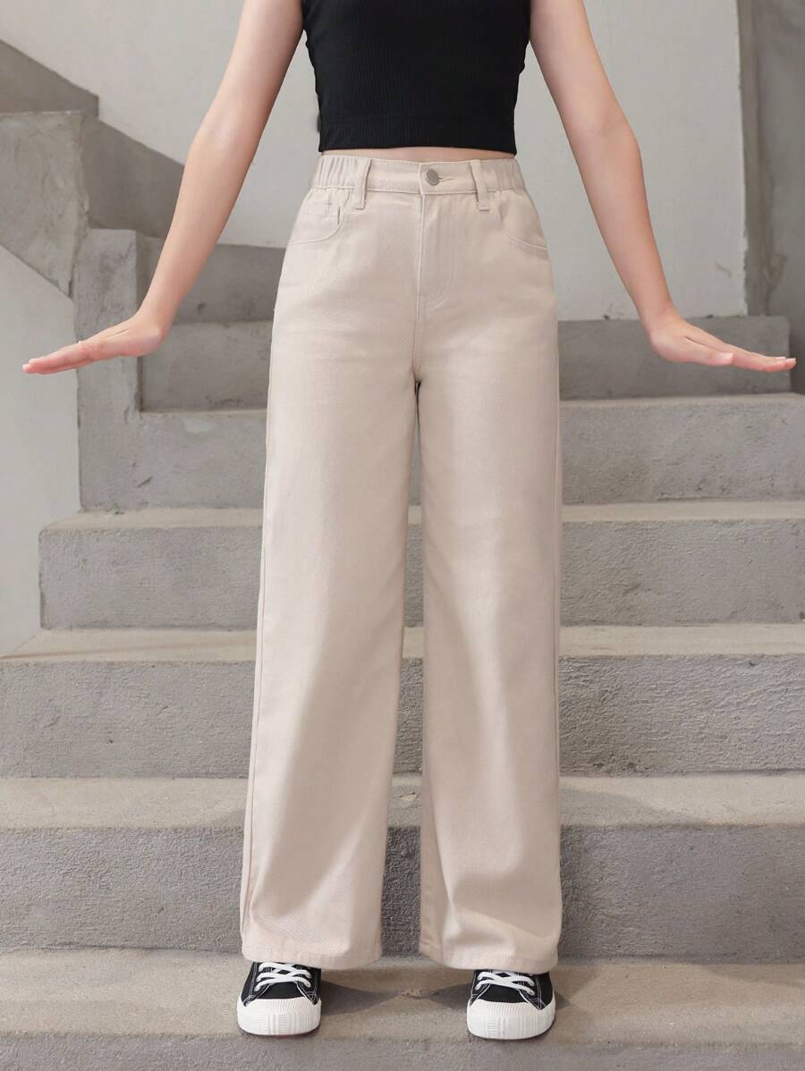 Tween Girl Solid Straight Leg Jeans - Khaki - View 1