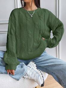 SHEIN Unity Xoắn Dan Thả vai Áo len - màu xanh lá - Xem 7