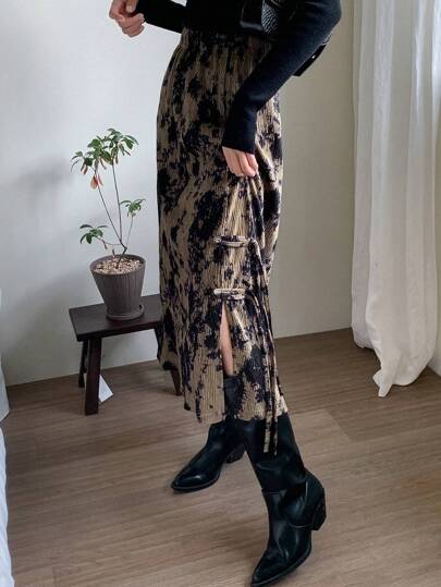 DAZY 扎染开衩裙摆半身裙度假装扮女装