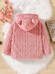 SHEIN Tween Girl 3D Bear Decor Hooded Teddy Coat - Pink - View 2