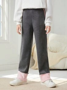 Tween Girl Contrast Panel Straight Leg Pants - Black and White - View 5