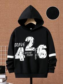 SHEIN Áo nỉ giữ nhiệt lót trong, in chữ, dành cho bé trai tuổi teen. - màu đen - Xem 1