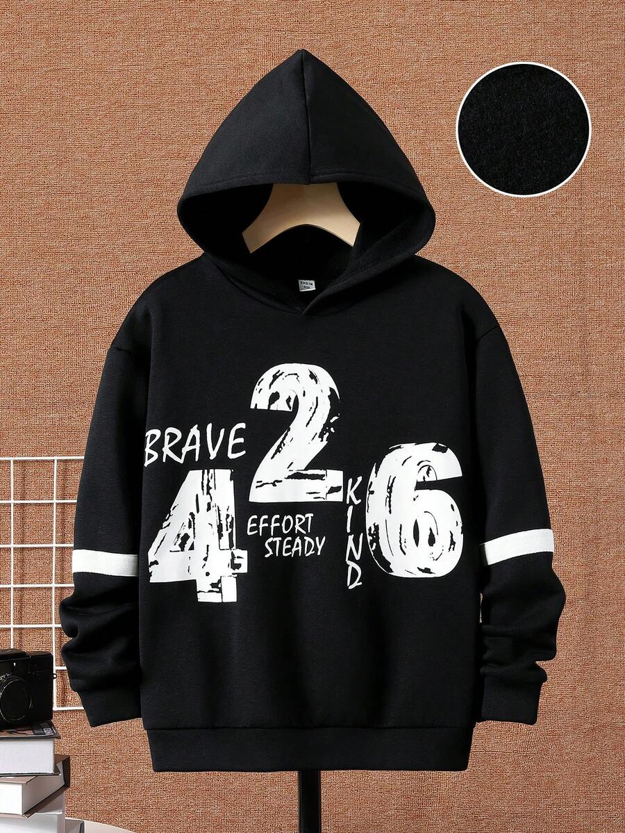 SHEIN Áo nỉ giữ nhiệt lót trong, in chữ, dành cho bé trai tuổi teen. - màu đen - Xem 1