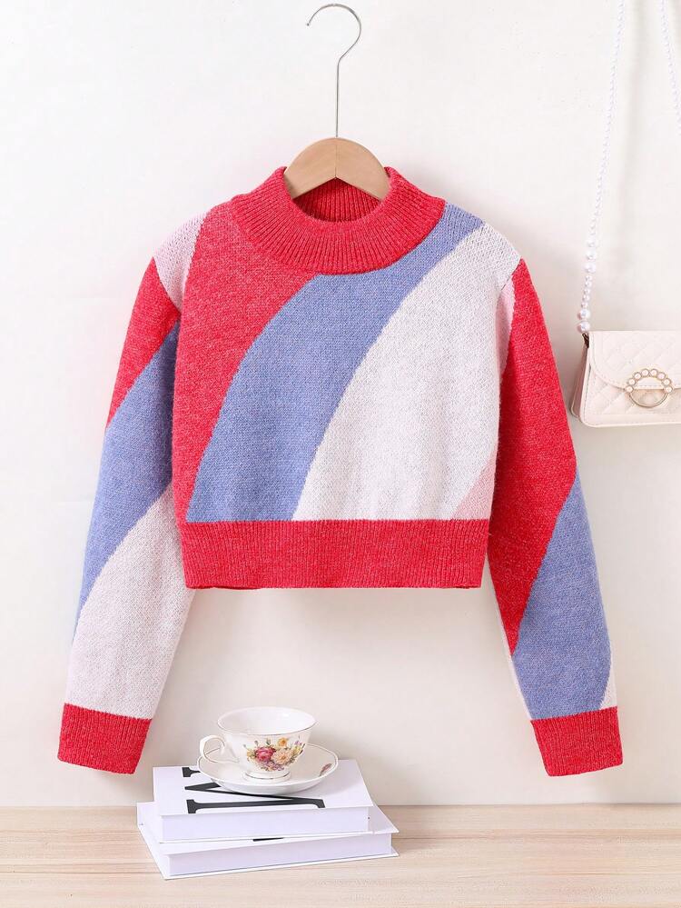 Teen Girl Color Block Mock Neck Sweater