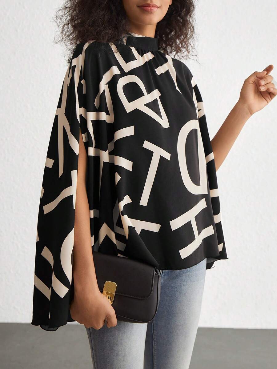 SHEIN Unity In thư áo tay cánh Cổ giả Áo sơ mi - màu đen - Xem 1