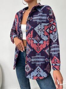 EURMUSE Geo Print Drop Shoulder Coat