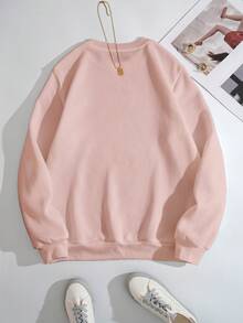 SHEIN EZwear 愛心和標語圖案加絨內裏運動衫 - 淺粉色 - 查看 2