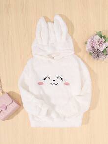 Cô gái Tween Thêu Hoạt hình 3D Đôi tai 	
Fuzzy Áo nỉ - trắng - Xem 3