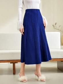 Modelyn Solid A-line Sweater Skirt - Royal Blue - View 6