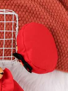 Baby Girl Leopard Pattern Ruffle Trim Double Breasted Overcoat & Hat - Red - View 3