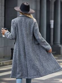 SHEIN LUNE Cổ áo Chi tiết về Flap Nút phía trước Áo khoác - Xám - Xem 2
