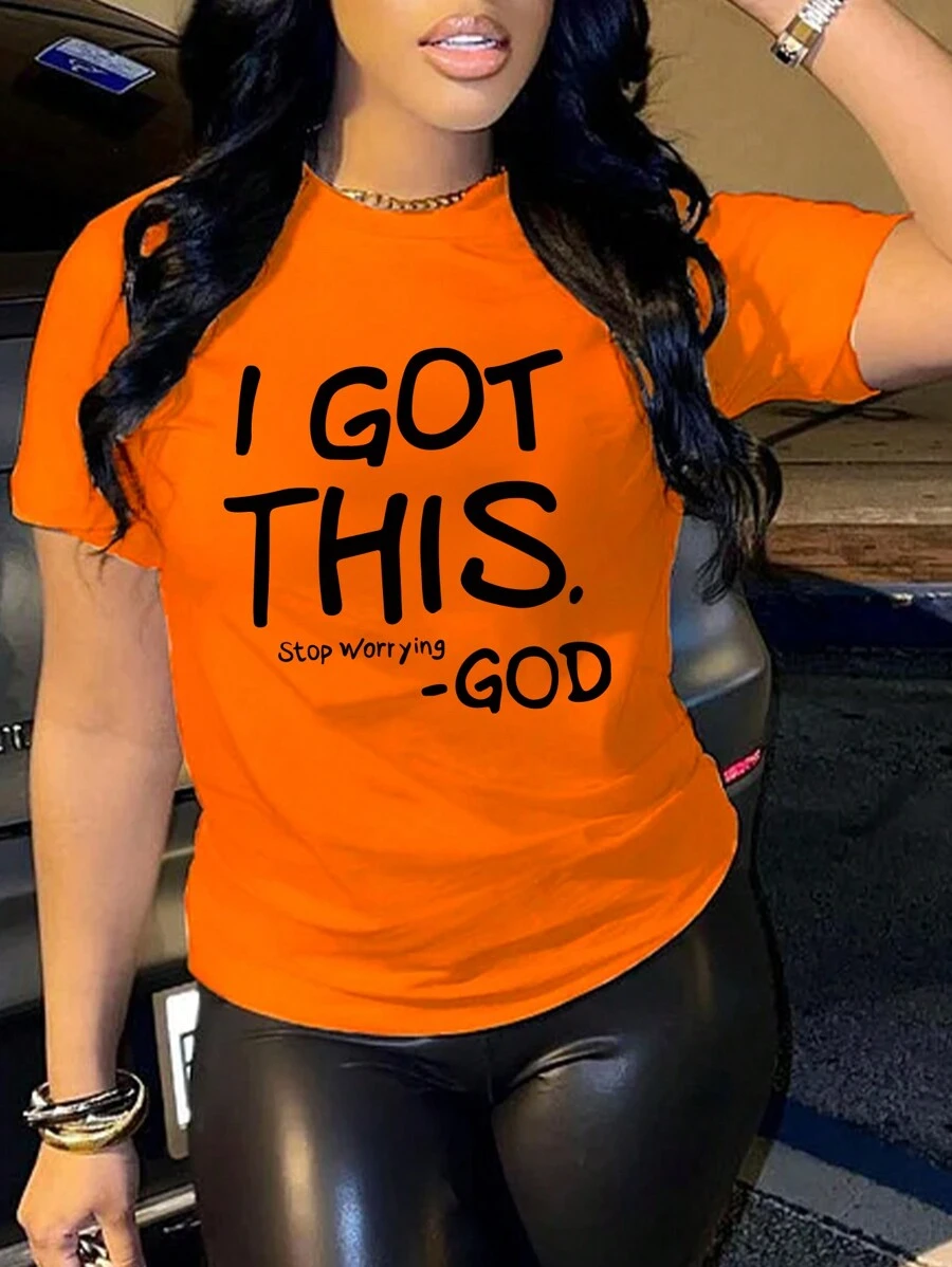 SHEIN Slayr 標語圖案T恤 - 橘色 - 查看 1