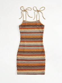 Soleia Geo Print Tie Shoulder Cami Dress - Multicolor - View 3