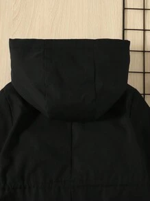 SHEIN Young Boy Letter Patched Detail Teddy Lined Hooded Coat - Black - View 3