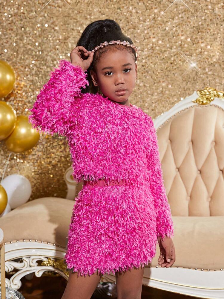 Tween Girls' Fashionable Knitted Party Mini Skirt Set, Mommy And Me Matching Outfits (3 Sets Are Sold Separately)