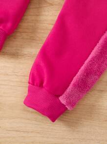 SHEIN Cô Gái Trẻ Kỳ lân in Teddy Tay áo Áo chui đầu Và Quần thể thao - Màu Hồng Tươi - Xem 3