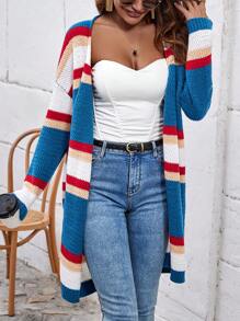 SHEIN Unity Color Block Drop Shoulder Duster Cardigan Fall Cloth For Women - Multicolor - View 3