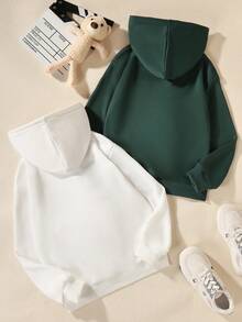 SHEIN 少女两件套熊图案袋鼠口袋卫衣 - 彩色 - 查看 2