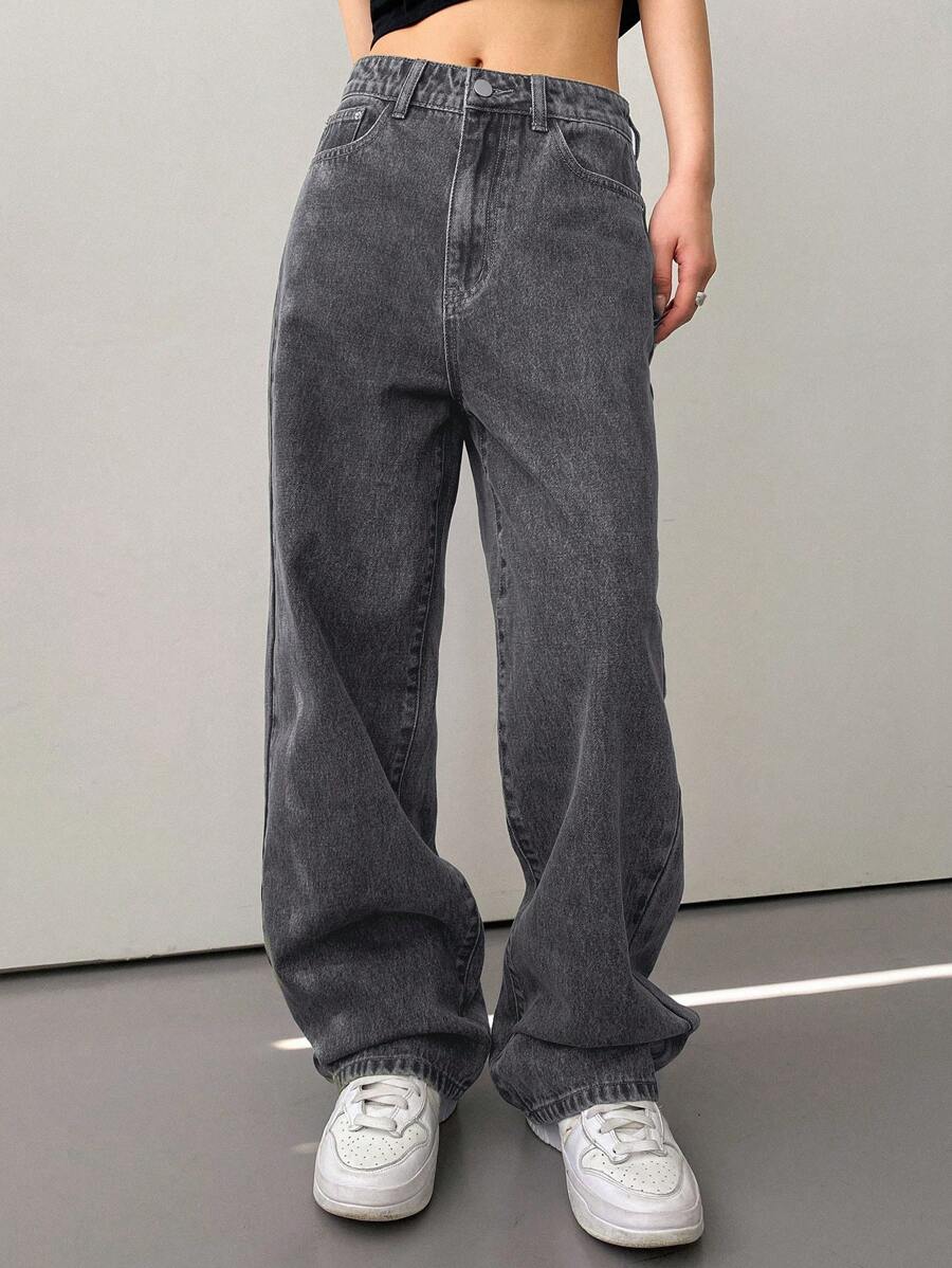 DAZY 斜口直筒牛仔褲 - 淺灰色 - 查看 1