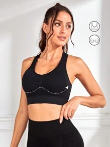 Easithlete Racerback Workout Push Up Sports Bra - Black - View 4