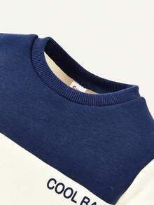 Cozy Pixies Baby Boy Letter Graphic Two Tone Sweatshirt & Sweatpants - Blue - View 5