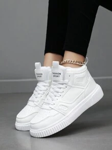 女士們新款休閒白色高幫運動鞋