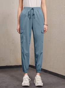 Mulvari 前打結側翻蓋口袋九分工裝褲 - 藍色 - 查看 4