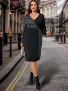 SHEIN Clasi Hơn In vết tròn Polka Tách đùi Đầm - Đen và trắng - Xem 6