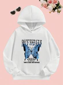 SHEIN 少女标语和蝴蝶图案卫衣 - 白色 - 查看 1