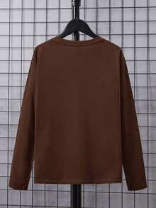 SHEIN 男大童日本字母和數字圖案T恤 - 棕色 - 查看 2