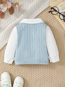 Baby Girl Contrast Collar 2 In 1 Tee - Blue - View 2