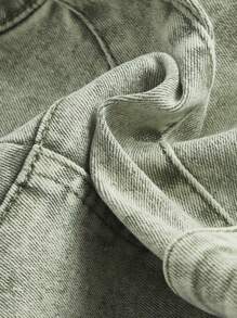 SHEIN MOD Buckle Belted Halter Denim Top - Green - View 4