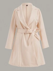 Flirla Plus Lapel Neck Belted Overcoat - Apricot - View 1