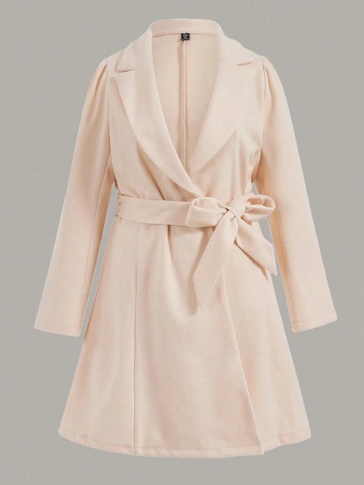 Plus Lapel Neck Belted Overcoat