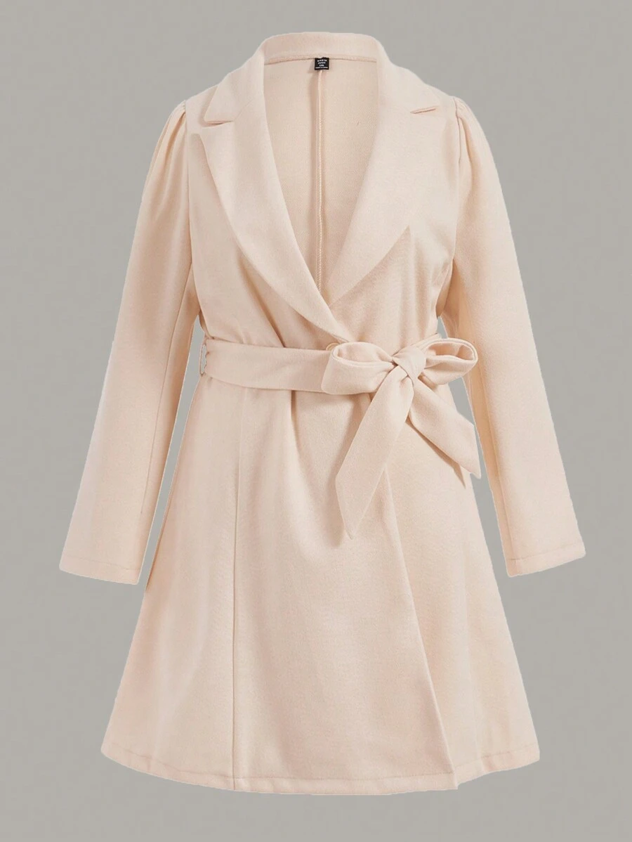 Flirla Plus Lapel Neck Belted Overcoat - Apricot - View 1