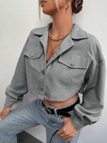 SHEIN EZwear Cazadora con diseño de solapa de hombros caídos crop de pana