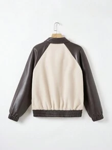 SHEIN EZwear Letter Graphic Contrast Raglan Sleeve Jacket - Multicolor - View 2