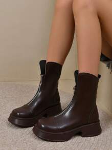 Women's Mid-calf Brown Boots - Brown - View 1