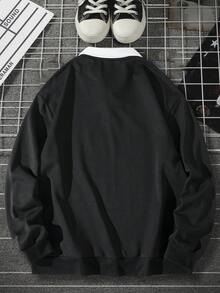 Manfinity Hypemode Loose Fit Men's Letter Print Polo Neck Drop Shoulder Sweatshirt - Black - View 2