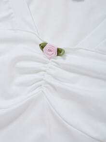 SHEIN MOD 素色前收褶弧形下擺T恤 - 白色 - 查看 5