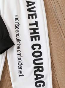 SHEIN 女大童素色連帽衫&吊帶上衣&標語圖案衛褲 - 黑與白 - 查看 7