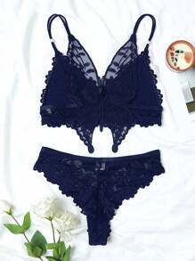 Blumenspitze Schmetterling Dekor BH & Panty Sexy Dessous Set