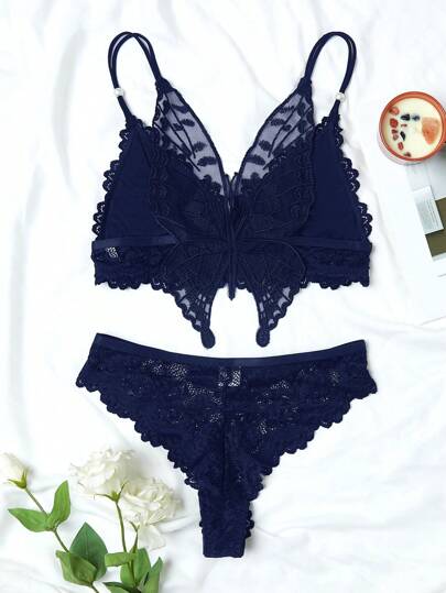 Bloemen Kanten Butterfly BH Slipje Verleidelijke Lingerie Set view 2
