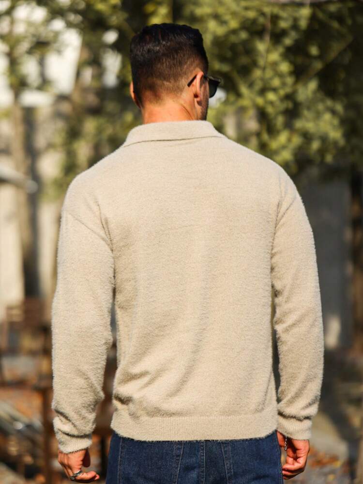 Men Letter Pattern Polo Neck Sweater