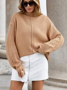 SHEIN LUNE Cổ giả Thả vai Áo len - Lạc đà - Xem 1