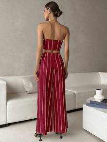 SHEIN Privé In sọc Ống ngọn & Quần ống rộng - Đỏ - Xem 2