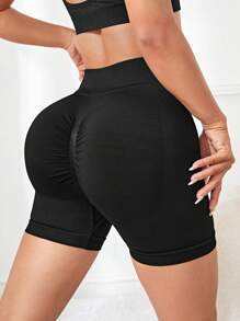 Easithlete 緊縮褶皺臀部寬腰帶運動短褲