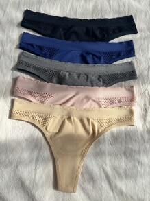 5pack Solid Hollow Out Panty - Multicolor - View 1